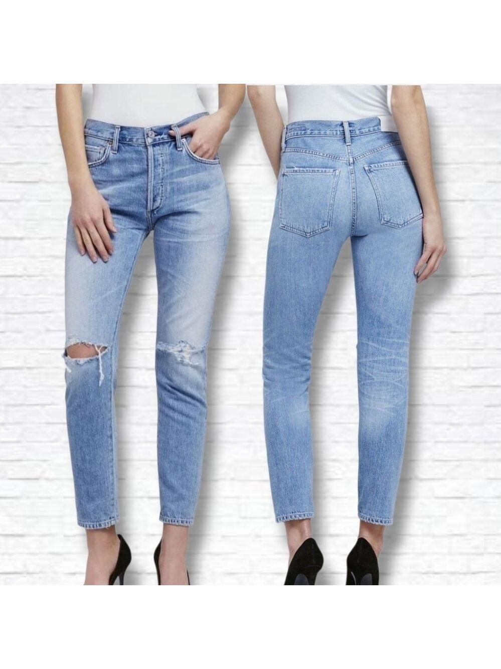 Citizens Of Humanity Torn Wash Liya High Rise Classic Fit Crop Jeans Size 28